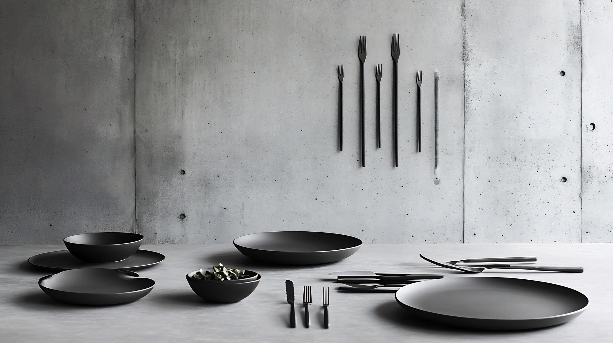 studio counter with tools and plated tasting portions