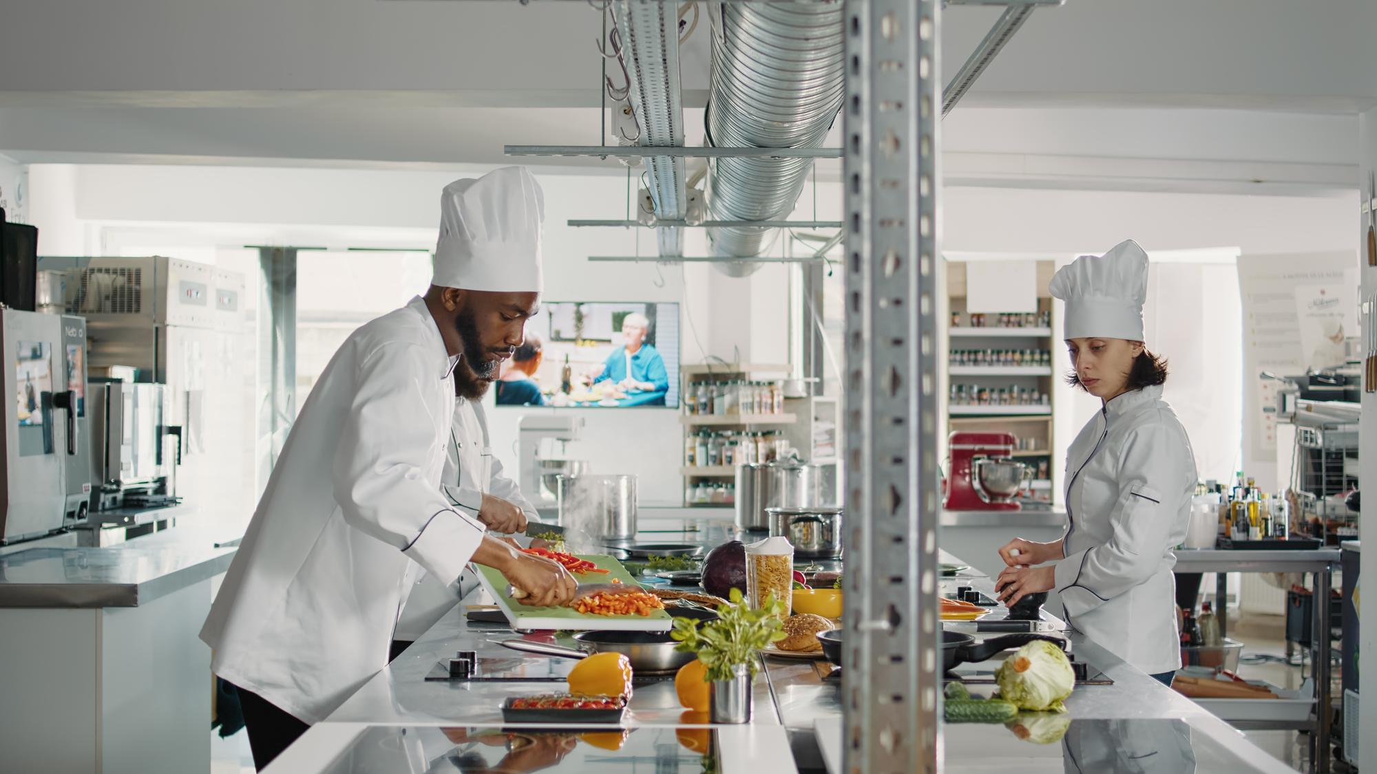 small-batch production line with chefs